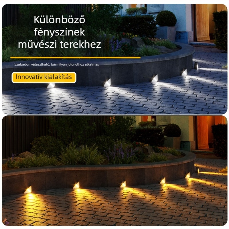 Napelemes kültéri kertvilágítás, 7 LED, négyszögletes lépcsőfok világítás, terasz dekoráció