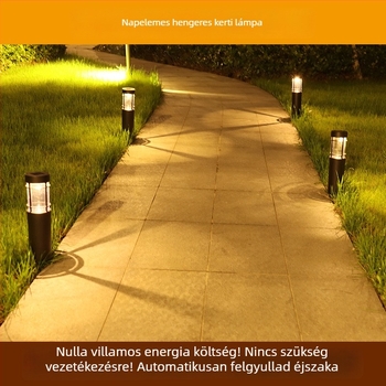 Új kültéri napelemes LED hengeres kerti világítás gyepre, udvarra és járdára, vízálló