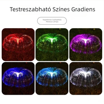 Napelemes színes optikai szálas medúza lámpa kempinghez és kerthez dekorációhoz, fényérzékelős vezérléssel.