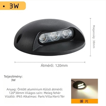 LED kültéri járdavilág lépcsőhöz oldalsó kisugárzással, vízálló alumínium ház, 3W, 24V DC, IP65, több színben elérhető: piros, sárga, kék, zöld és meleg fehér