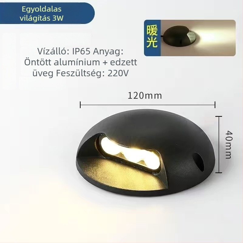 LED kültéri járdavilág lépcsőhöz oldalsó kisugárzással, vízálló alumínium ház, 3W, 24V DC, IP65, több színben elérhető: piros, sárga, kék, zöld és meleg fehér