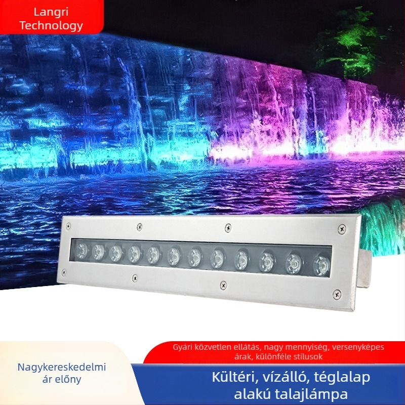 Négyzet alakú víz alatti beépített LED világítás, hosszú szalagból álló rozsdamentes acél floodlight, kültéri vízálló tóhoz, alacsony feszültség 12/24V, IP68