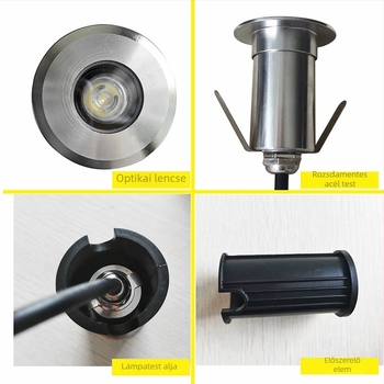 Mini föld alatti LED lámpa beépített kivitelben, kültéri vízálló, 1W, 12V/24V/220V, melegfehér 3000K, lépcsőfény