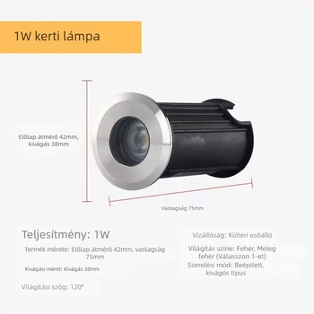 Mini föld alatti LED lámpa beépített kivitelben, kültéri vízálló, 1W, 12V/24V/220V, melegfehér 3000K, lépcsőfény