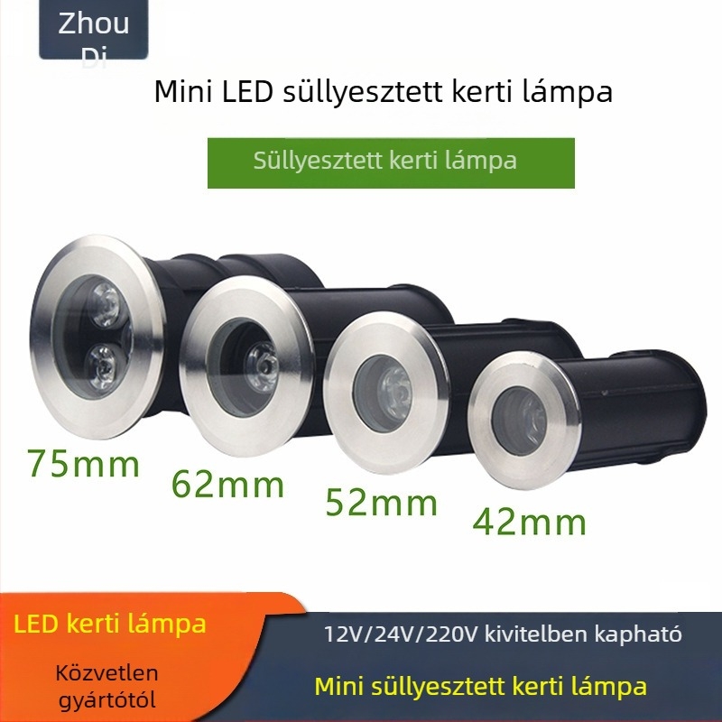 Mini föld alatti LED lámpa beépített kivitelben, kültéri vízálló, 1W, 12V/24V/220V, melegfehér 3000K, lépcsőfény