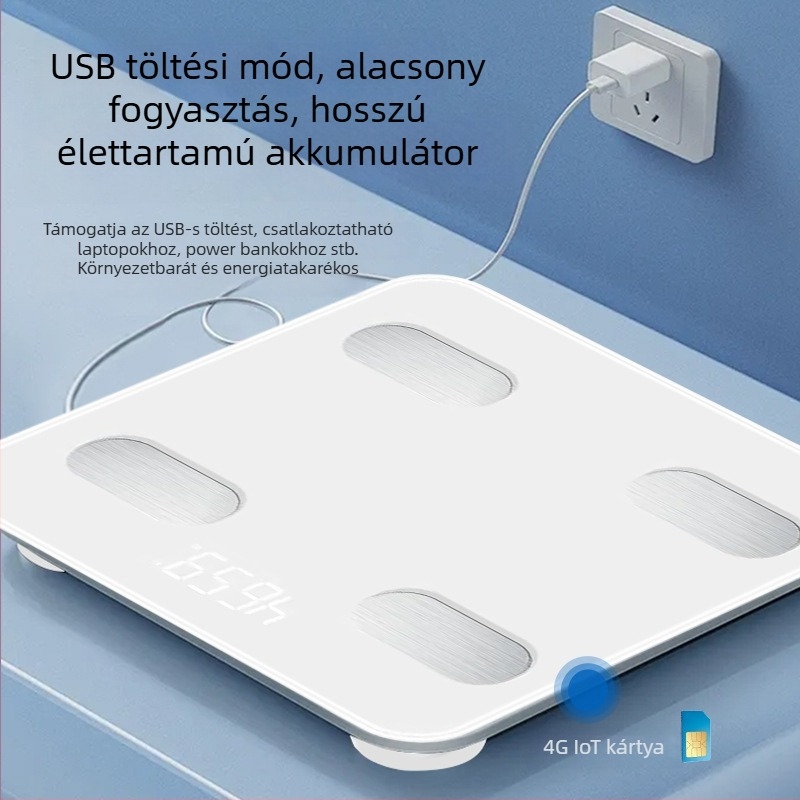 Okos 4G IoT testzsír mérleg otthoni használatra, újratölthető, protokoll integráció támogatása, 3 hüvelykes LED kijelző, méri a testzsírt és a vizet