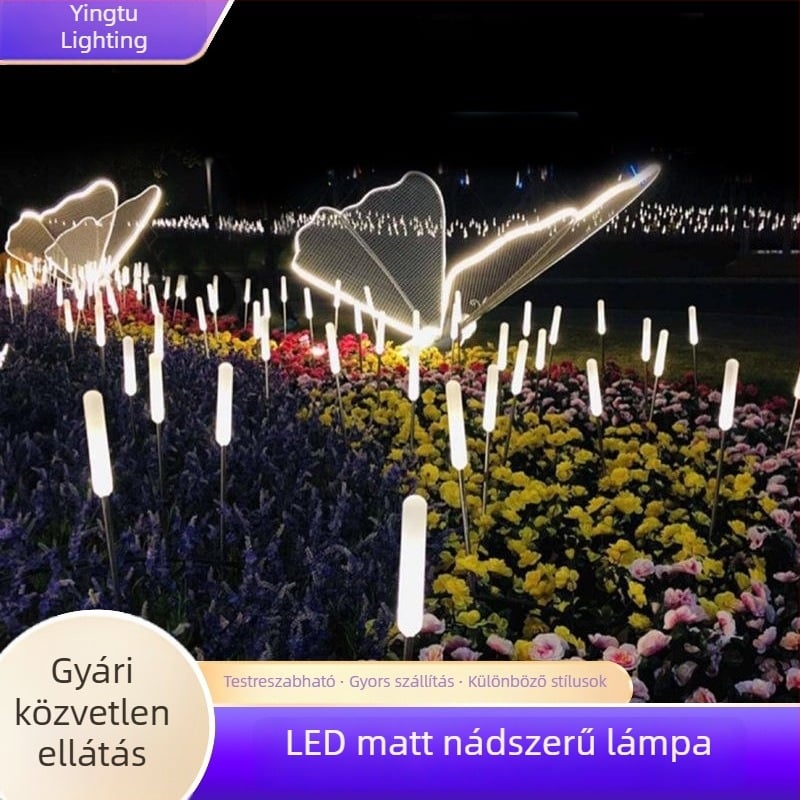 Napelemes nádtüske formájú kültéri lámpa, vízálló tájvilágítás LED-del, matt buborékos felülettel, földbe szúrható