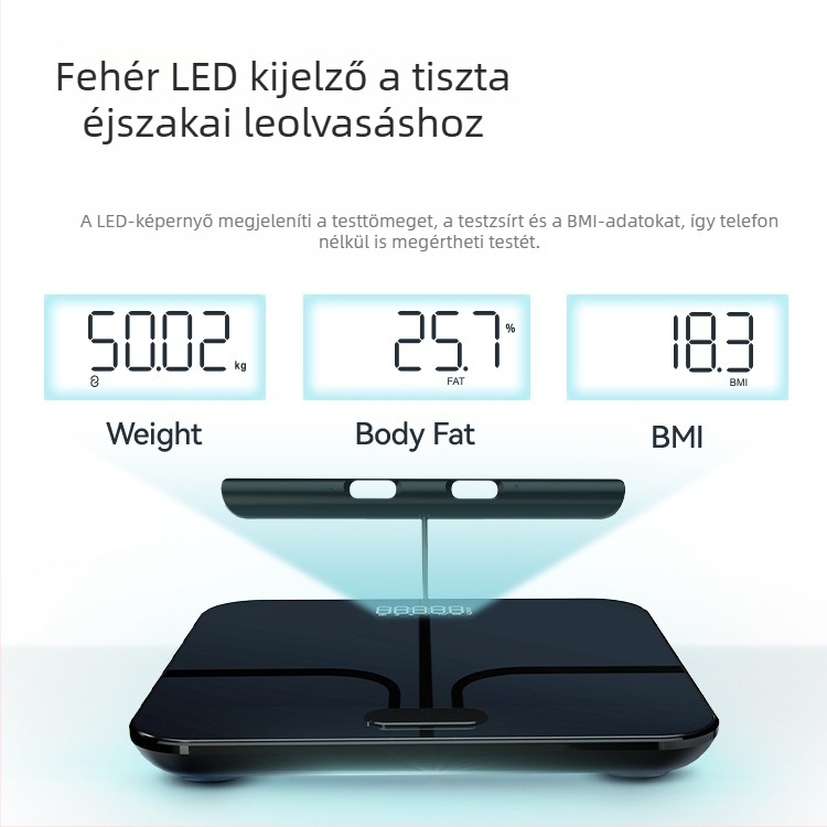 Nyolc elektródás testzsír-mérleg Bluetooth-tal, újratölthető, otthoni használatra, pontos testsúly- és testzsírszázalék- és vízérték mérése, 5–180 kg