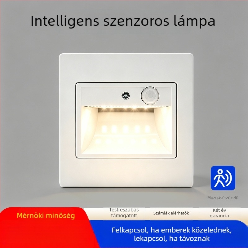 86-os típusú beépített LED éjjeli lámpa folyosókra, lépcsőkre és lépcsőfokra mozgásérzékelővel
