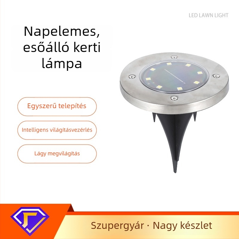 Napelemes földalatti LED-lámpa, kültéri gyep- és kertvilágítás, 8 LED