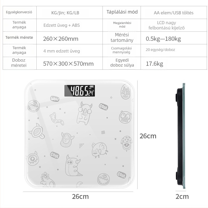 Big Orange tölthető digitális fürdőszobai mérleg, 180 kg teherbírás, 26×26 cm, USB töltés
