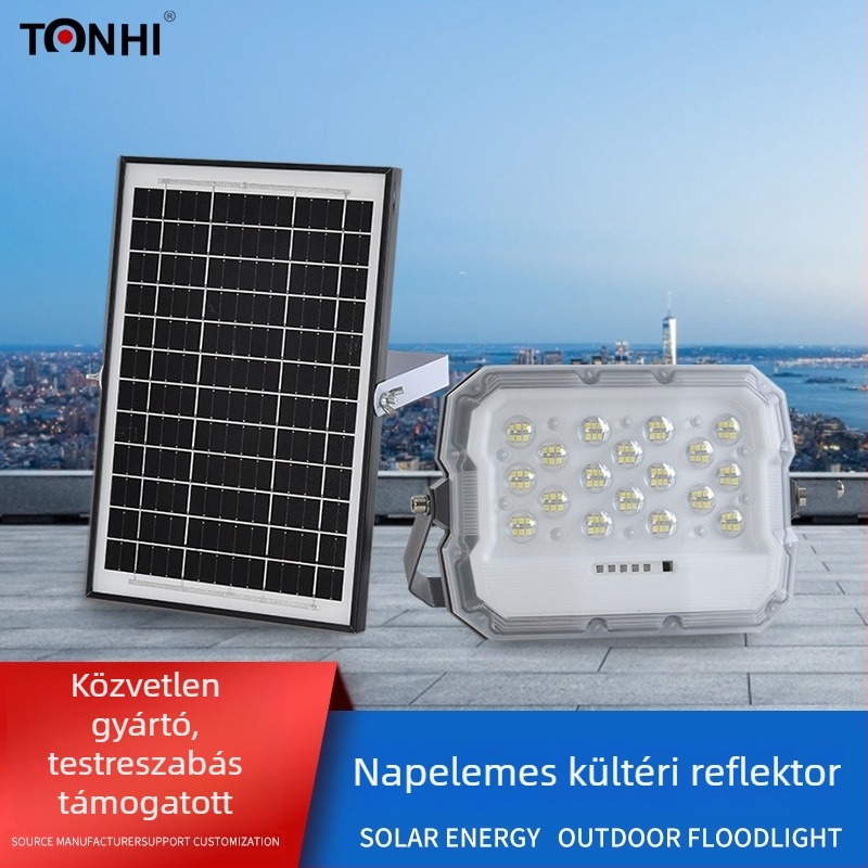 Napelemes LED-fényvető kültéri használatra, IP65 vízálló, útakra, kertekre és udvarokra