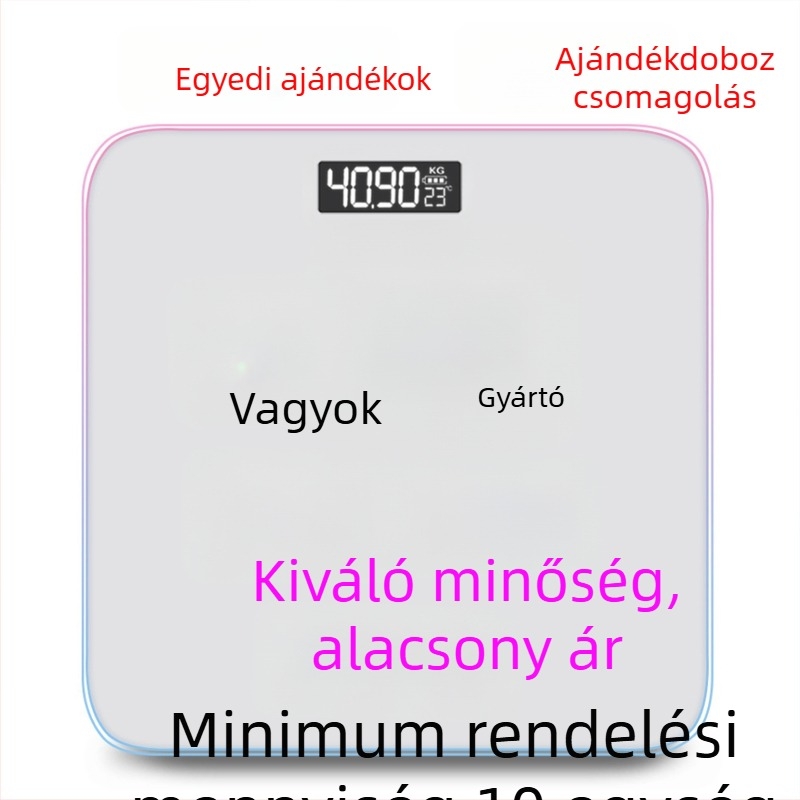 Elektronikus mérleg személyre szabott logóval — fürdőszobai testsúlymérleg, aranyos rajzfilmszerű dizájn, tartós