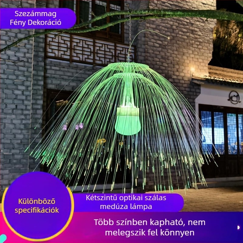 Kétszintes optikai szálas medúza lámpa színes villogó fényekkel és csillagos ég effektussal kültéri tájvilágításhoz, térre és parkokra