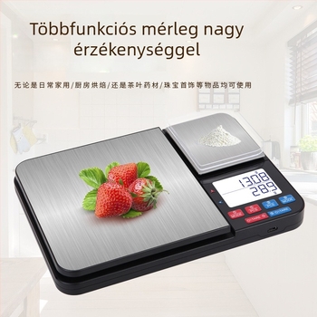 Új elektronikus konyhai mérleg rozsdamentes acélból, két tálcával, kettős pontossággal