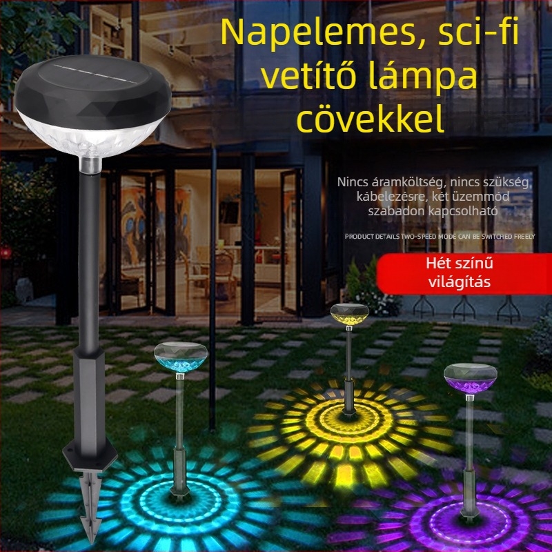 Napelemes talajlámpa kültéri kerthez, RGB színű vetítés, vízálló dekoratív lámpa a gyephez