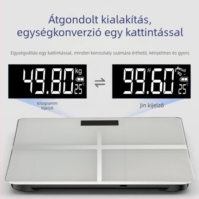 Bluetoothos okos testzsírszámláló – nagy pontosságú digitális testsúlymérleg otthoni és kollégiumi használatra