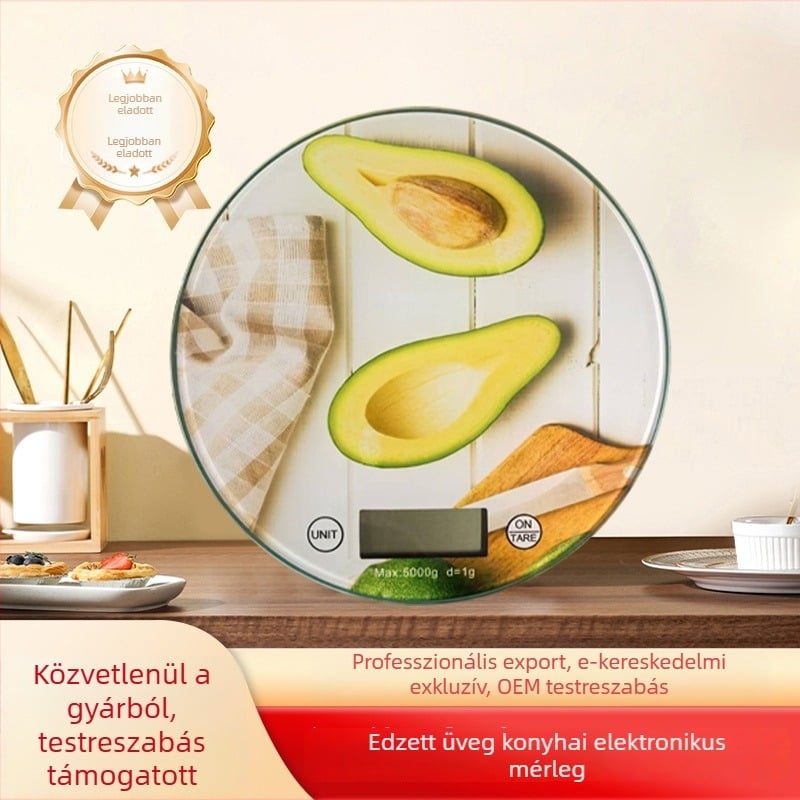 Precíz elektronikus konyhai mérleg, rozsdamentes acél, 5 kg kapacitás, 1 g olvashatóság, kompakt sütéshez, négyzetes 15x20 cm vagy kör 19,5 cm, testreszabható dizájn
