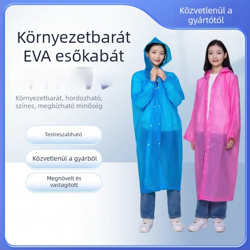 EVA anyagú, újrahasználható felnőtt egyrészes esőkabát utazáshoz és szabadtéri tevékenységekhez, hordozható, teljes testet fedő, vízálló