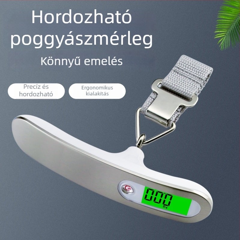 Új modell hordozható poggyászmérleg, 50 kg kapacitású, kompakt elektronikus mérleg kampóval