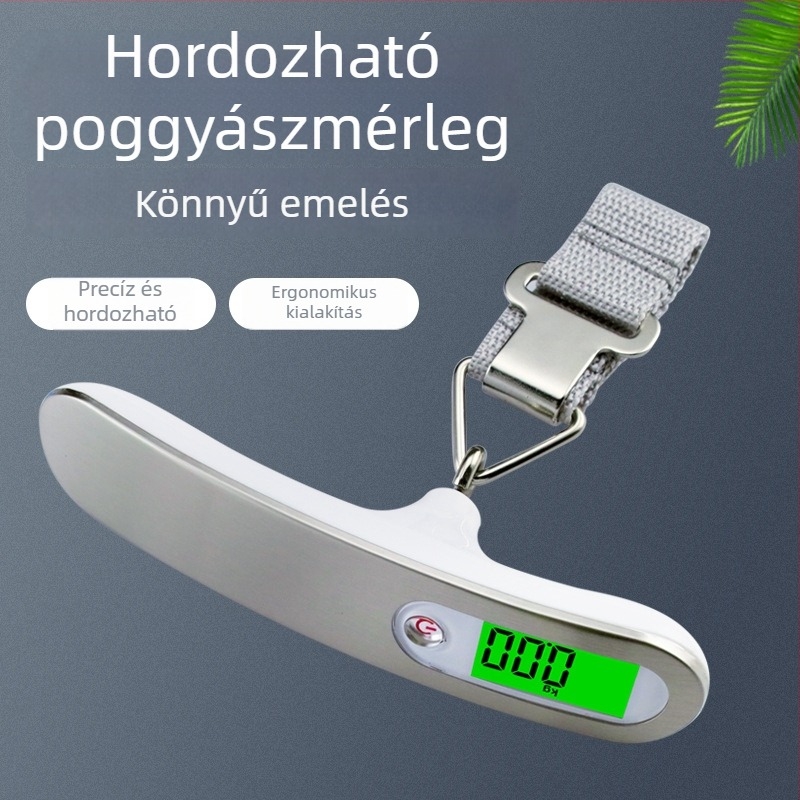 Új modell hordozható poggyászmérleg, 50 kg kapacitású, kompakt elektronikus mérleg kampóval