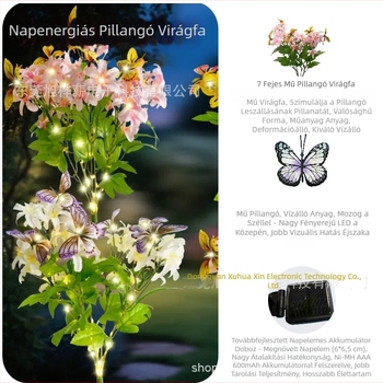 Napelemes pillangó virág talajlámpa, LED, kültéri kerthez