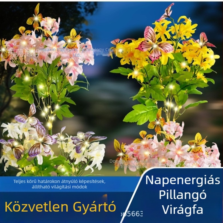 Napelemes pillangó virág talajlámpa, LED, kültéri kerthez