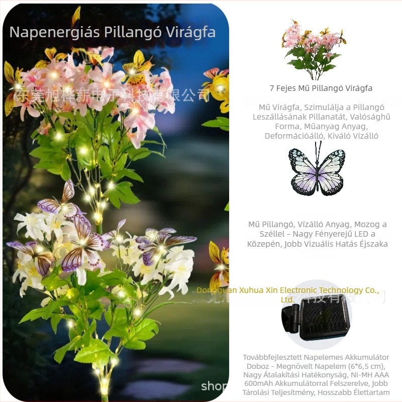 Napelemes pillangó virág talajlámpa, LED, kültéri kerthez