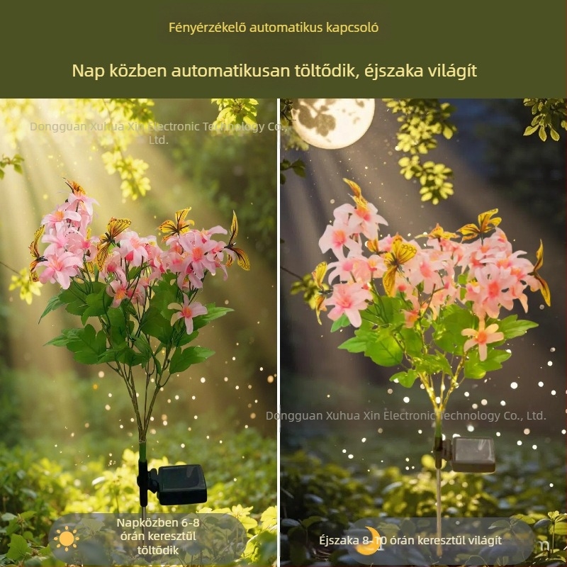 Napelemes pillangó virág talajlámpa, LED, kültéri kerthez