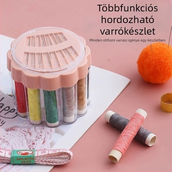 Kompakt varródoboz hordozható papíralapú mérővel és thimble-készlettel keresztszemes hímzéshez és varráshoz, mini tárolás