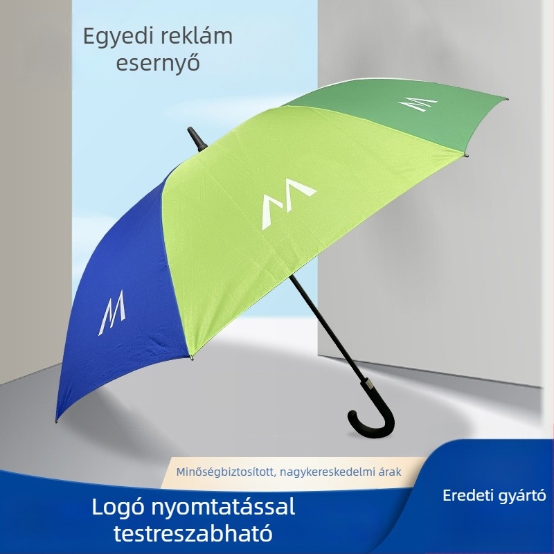 Hosszú nyelű, nagy méretű összecsukható napernyő egyedi logóval (reklámnapernyő)