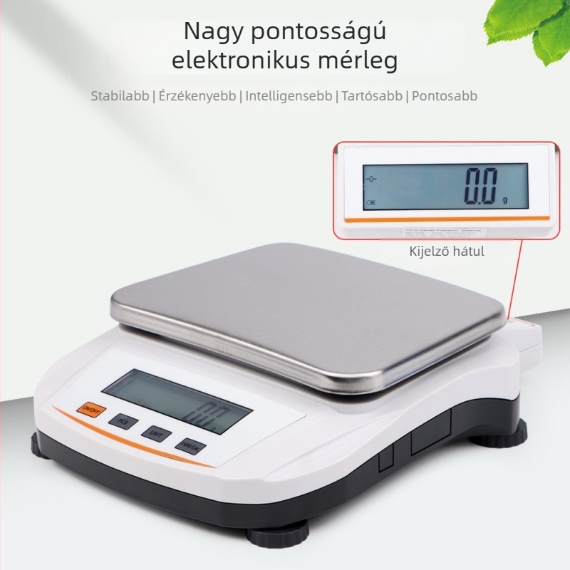Laboratóriumi nagy pontosságú digitális mérleg, 0,1 g felbontás, többfunkciós grammás mérleg