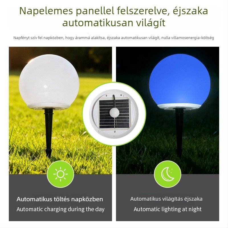Napelemes pázsitlámpa földbe dugható, kültéri vízálló kert- és tájvilágítás, színes LED gömb