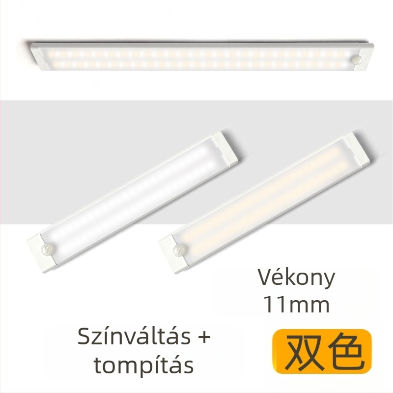 Ultra vékony LED szekrényvilágítás mozgásérzékelővel, mágneses csíkkal és beépített akkumulátorral