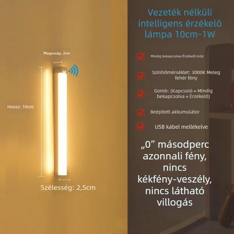 LED fénycsík ruhásszekrényhez, cipősszekrényhez és boros szekrényhez mozgásérzékelővel és mágneses gombkapcsolóval