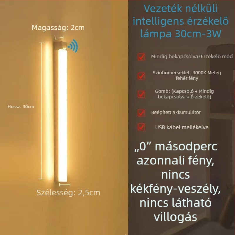 LED fénycsík ruhásszekrényhez, cipősszekrényhez és boros szekrényhez mozgásérzékelővel és mágneses gombkapcsolóval