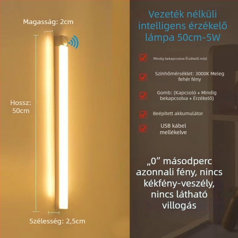 LED fénycsík ruhásszekrényhez, cipősszekrényhez és boros szekrényhez mozgásérzékelővel és mágneses gombkapcsolóval