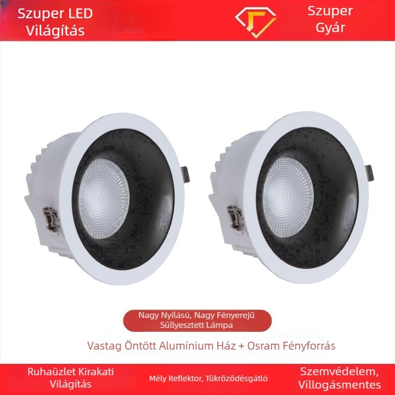 Beépíthető COB LED downlight keskeny kerettel, 10–50W, 3000K
