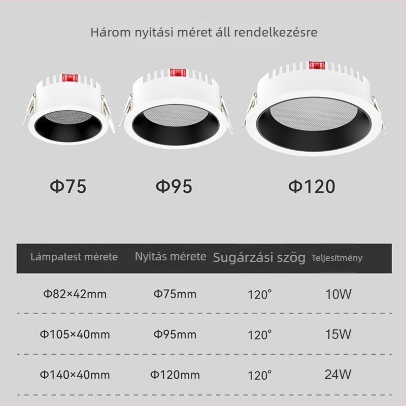 Beépíthető COB LED downlight keskeny kerettel, 10–50W, 3000K
