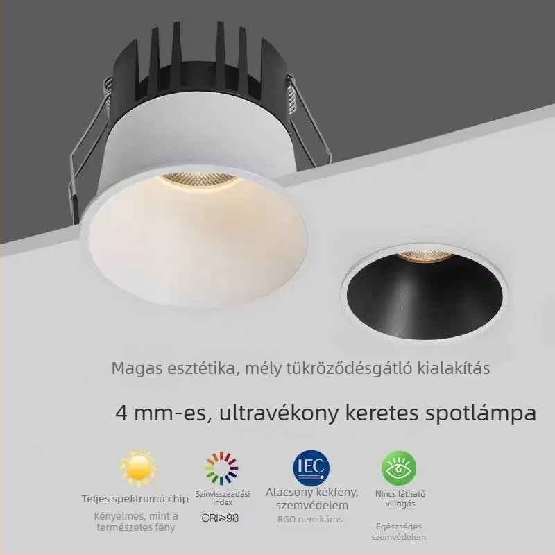 Ultra-szűk keretű beépített LED spotlámpa, mély kupol alakú testtel, anti-glare, teljes spektrumú nappali világítás