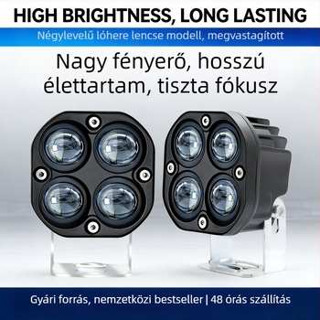 Négylevelű LED reflektor 40W, lencsével, sárga és fehér fény, teherautókhoz