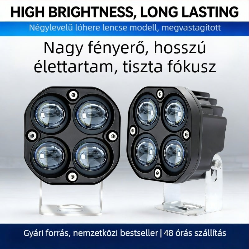 Négylevelű LED reflektor 40W, lencsével, sárga és fehér fény, teherautókhoz