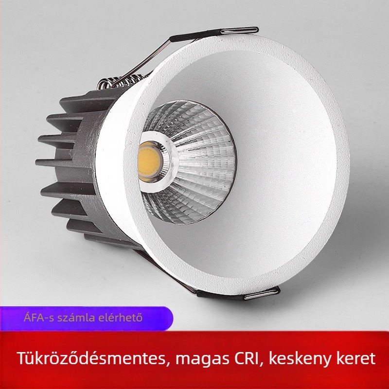 Keskeny keretű LED spotlámpa, mély visszaverődés elleni, fix szög, COB fényforrás, teljes spektrum, beépített mennyezeti lámpa falmosó funkcióval