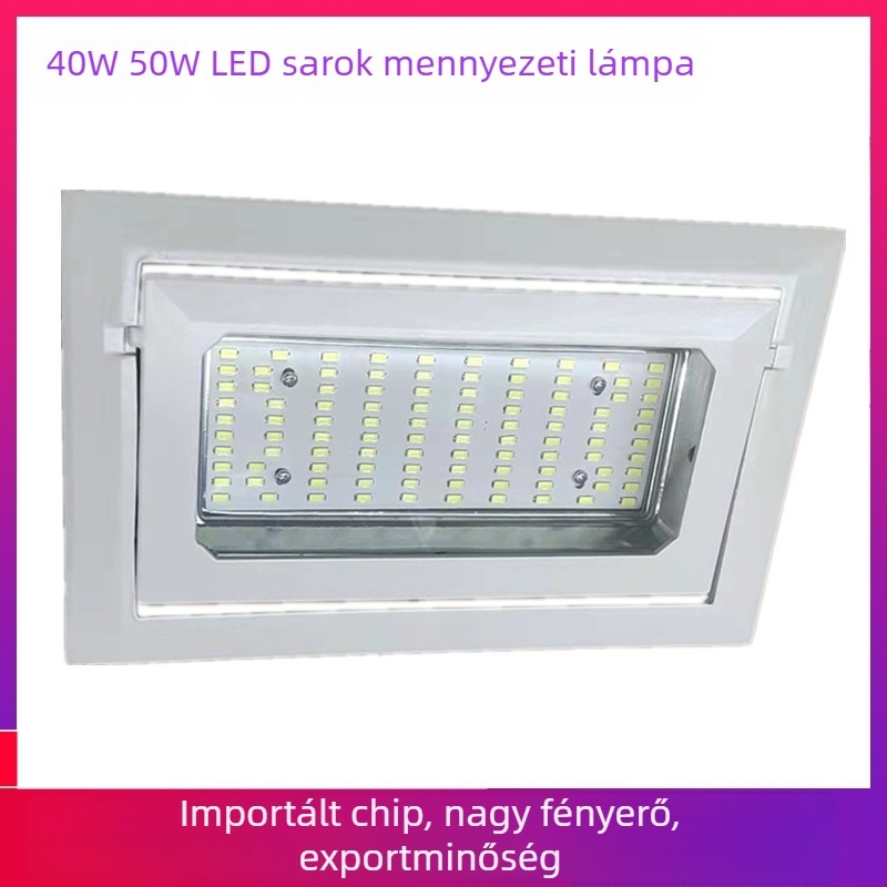 Téglalap alakú LED forgó mennyezeti downlight, 50W-40W, SMD fényforrás, alumínium ház, sarokvilágító spot