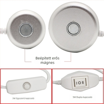 USB-s éjszakai fény mágneses LED izzóval (5W/3W), hordozható diákkollégiumi lámpa, 5V tápellátás