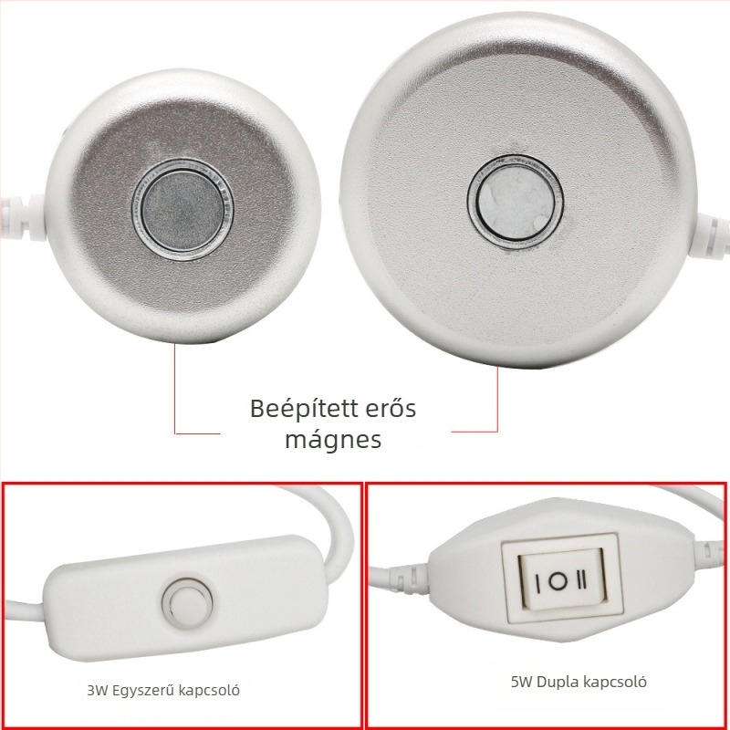 USB-s éjszakai fény mágneses LED izzóval (5W/3W), hordozható diákkollégiumi lámpa, 5V tápellátás