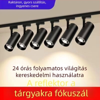 LED sínvilágítás ruházati boltokhoz – COB ultra‑világos, felületre szerelt sín-stílus spotok a háttérfalon