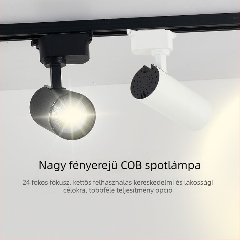LED sínvilágítás ruházati boltokhoz – COB ultra‑világos, felületre szerelt sín-stílus spotok a háttérfalon