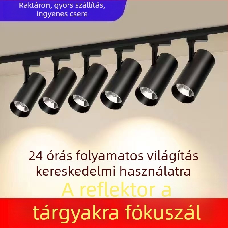 LED sínvilágítás ruházati boltokhoz – COB ultra‑világos, felületre szerelt sín-stílus spotok a háttérfalon