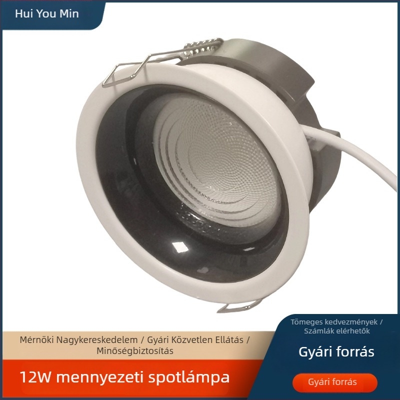 12W LED mennyezeti spotlámpa, 75 mm-es kivágás, beépített COB LED, antireflexiós fény, szemkímélő